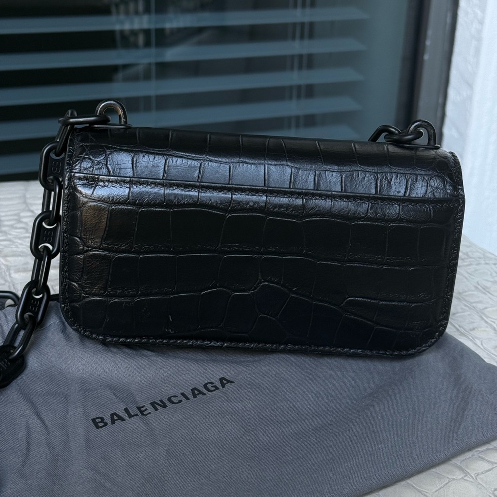 Balenciaga Supple Calfskin‎ Monochrome Crocodile Embossed Gossip Chain Bag XS - Picture 2 of 9